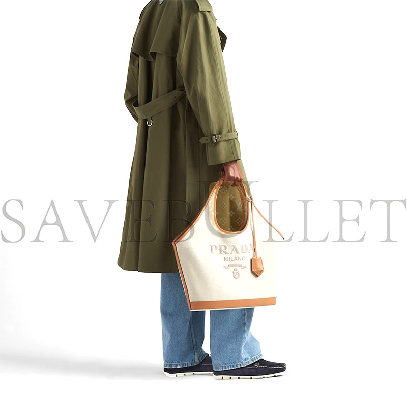 PRADA LARGE LINEN BLEND AND LEATHER TOTE BAG 1BG472 (37*30*13cm) PRADA LARGE LINEN BLEND AND LEATHER TOTE BAG 1BG472 (37*30*13cm)